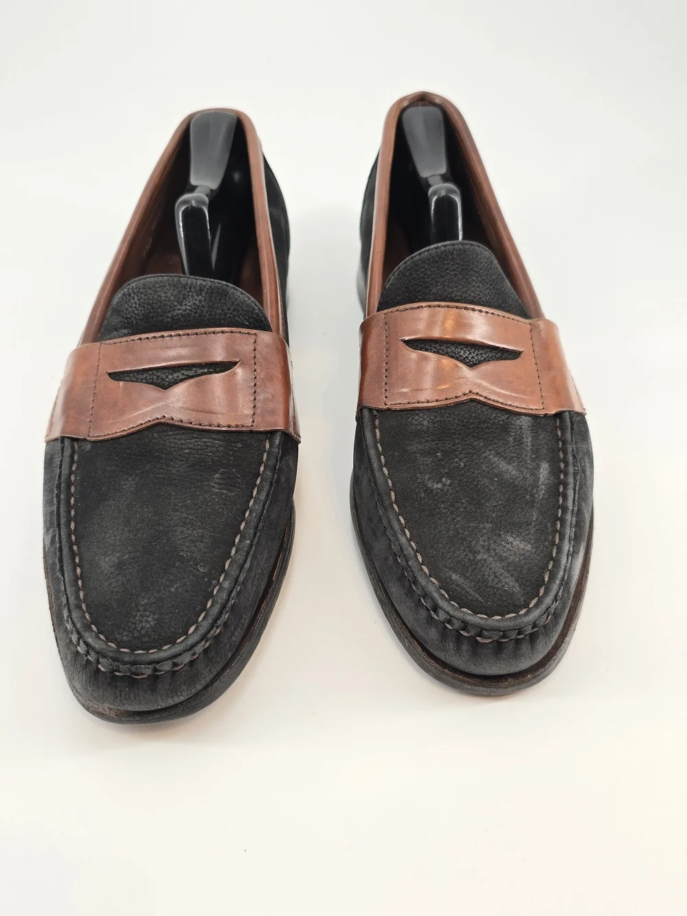 Allen Edmonds Townsend Black Nubuck and Brown Leather Penny Loafers 9.5 B
